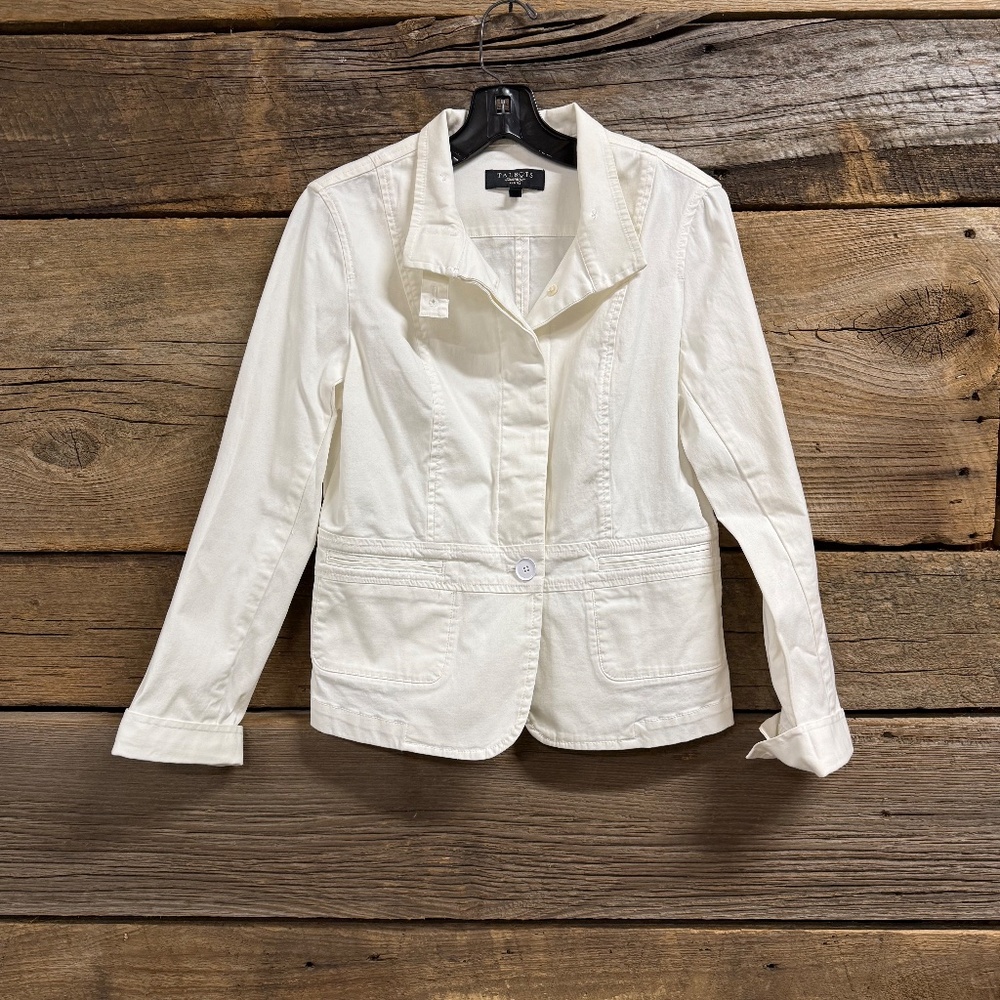 Talbots Cotton twill stretch blazer, White, Size 6 petite